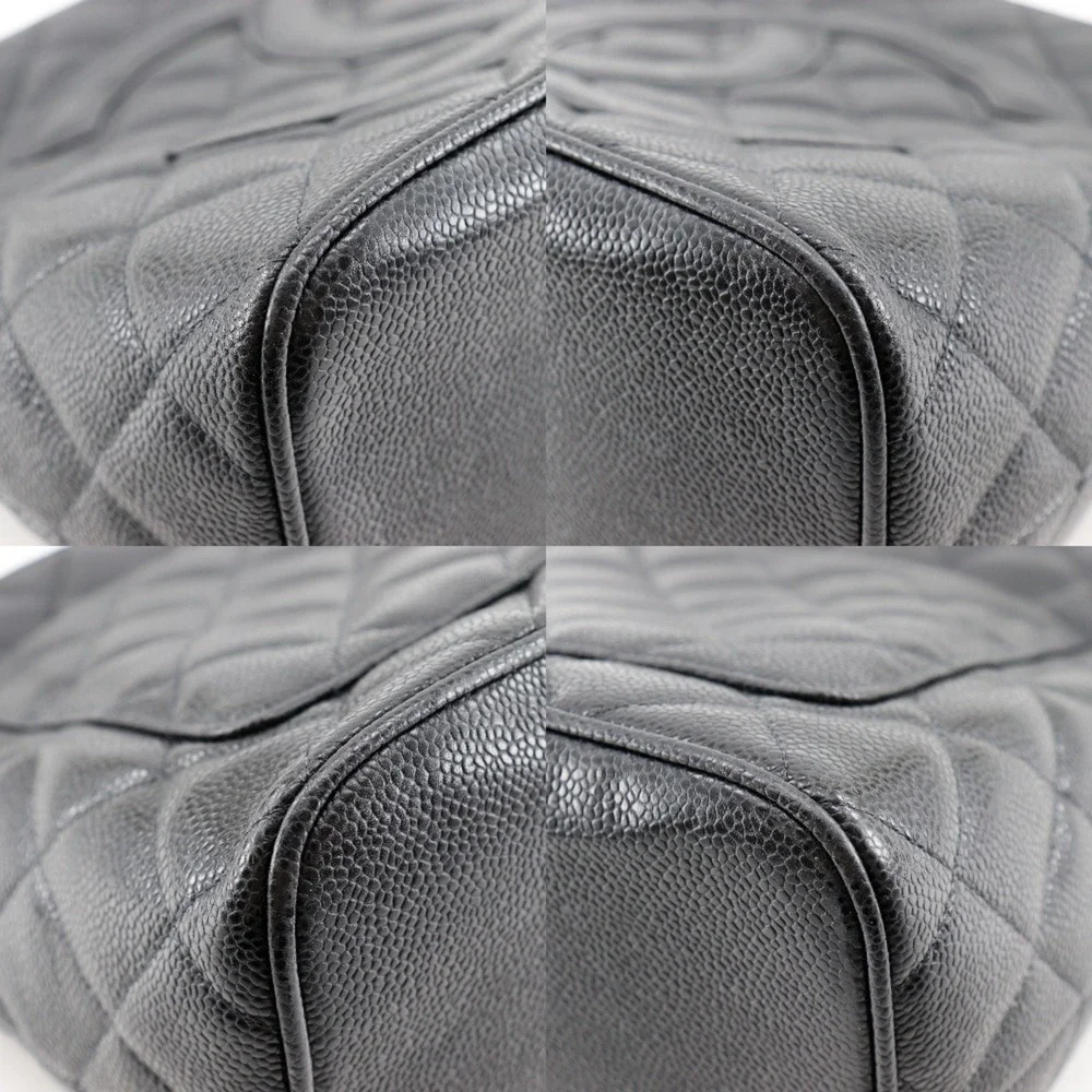 CHANEL Black Caviar Leather Logo Tote Bag